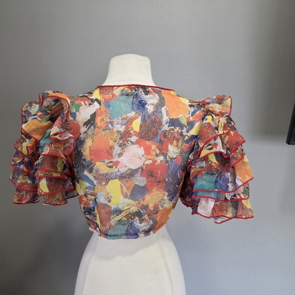 Vintage Saks Fifth Avenue Colorful Ruffle Sleeve Blouse - Picture 6 of 9